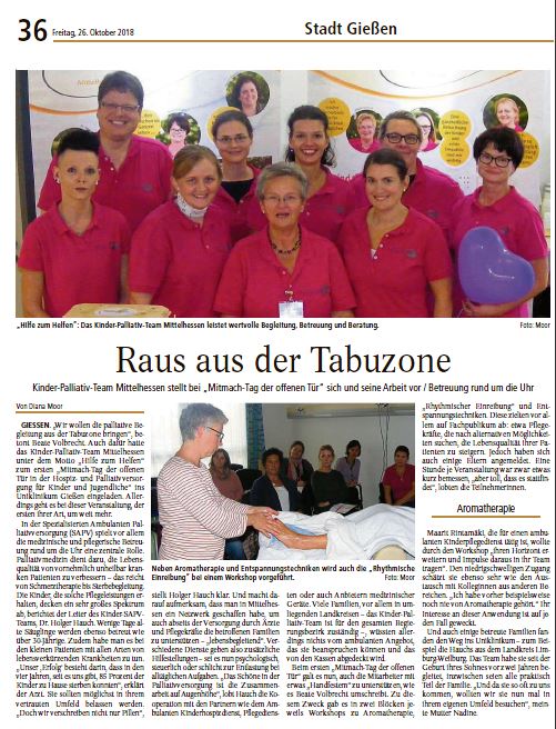 2018 10 26 Giessener Anzeiger Mitmach Tag der offenen Tuer Kinder Palliativteam